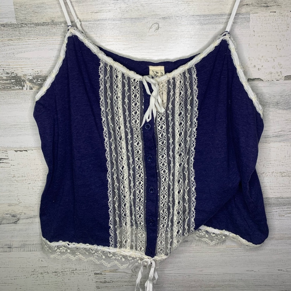Blue and white lace tank top